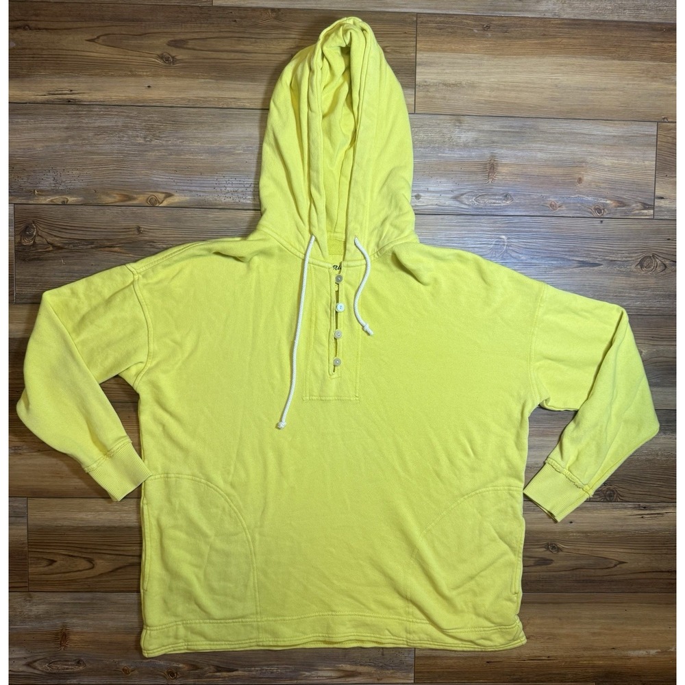 Aerie Oversized Hoodie Women's XS Yellow Henley Pullover Sweatshirt Lounge